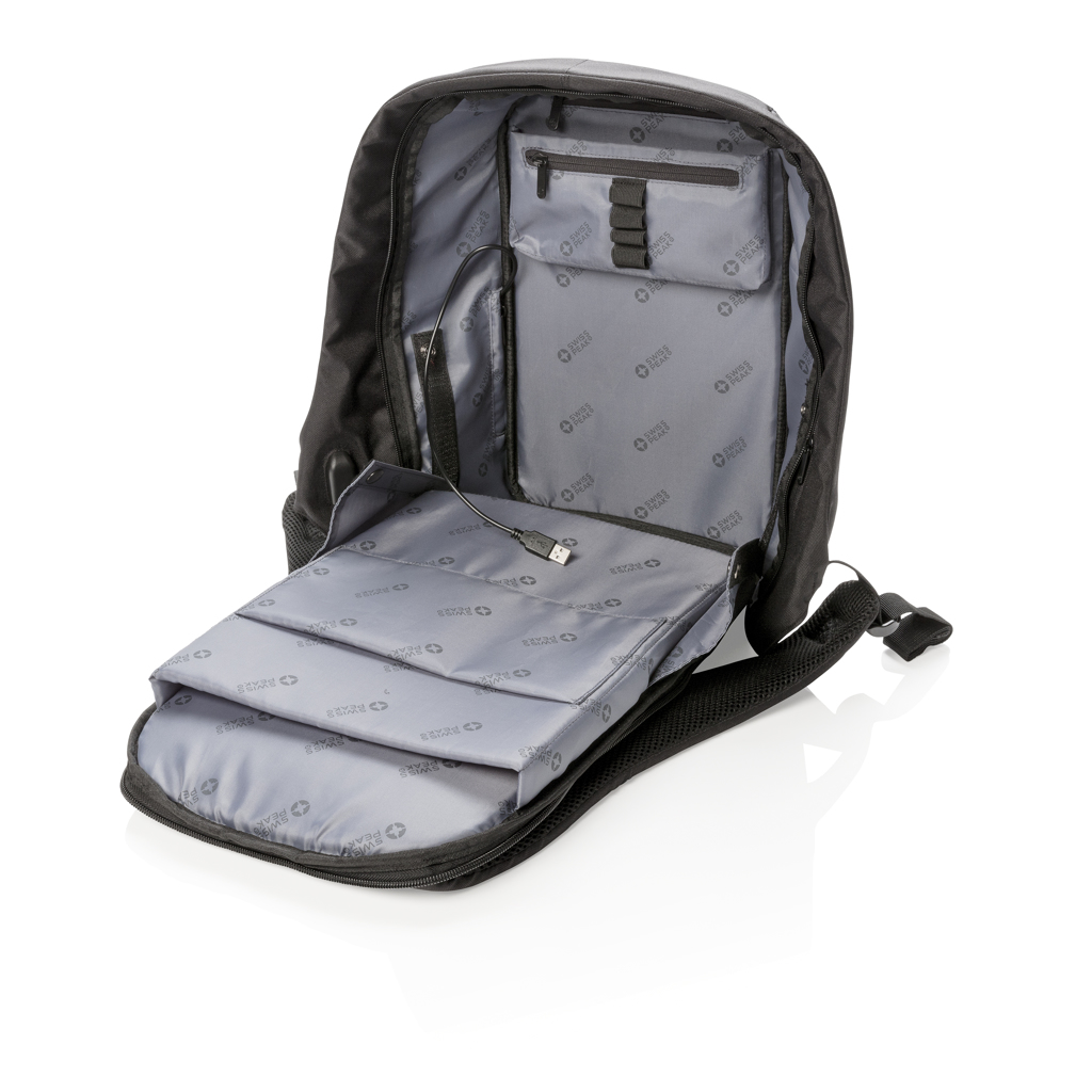 Metalen lijn Bounty steenkool Swiss Peak anti-theft 15.6” laptop backpack | Magellan Creative Branding  Solutions